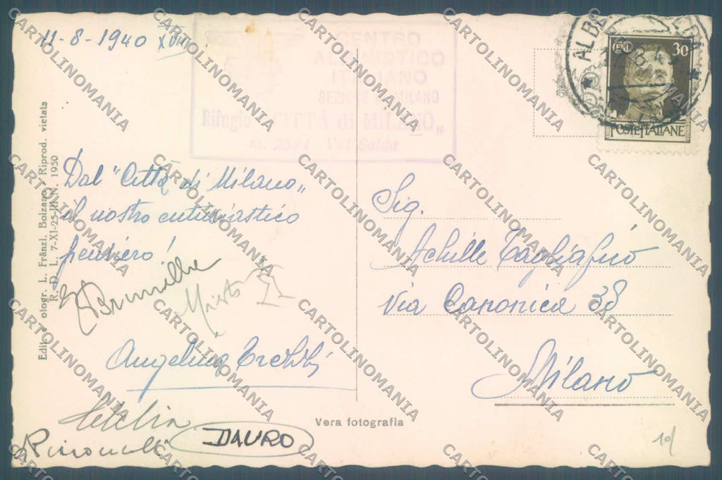 Bolzano Solda Rifugio Città di Milano Cai PIEGA Foto cartolina ZC4119 – retro