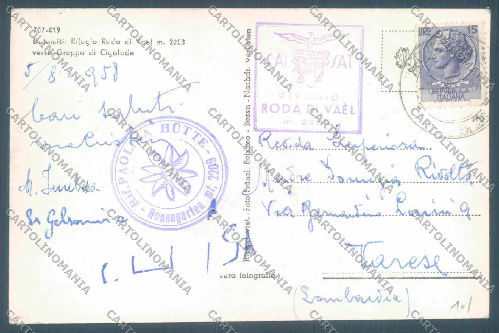 Trento Vigo di Fassa Rifugio Roda di Vaèl Cai Foto cartolina ZC4129 – retro