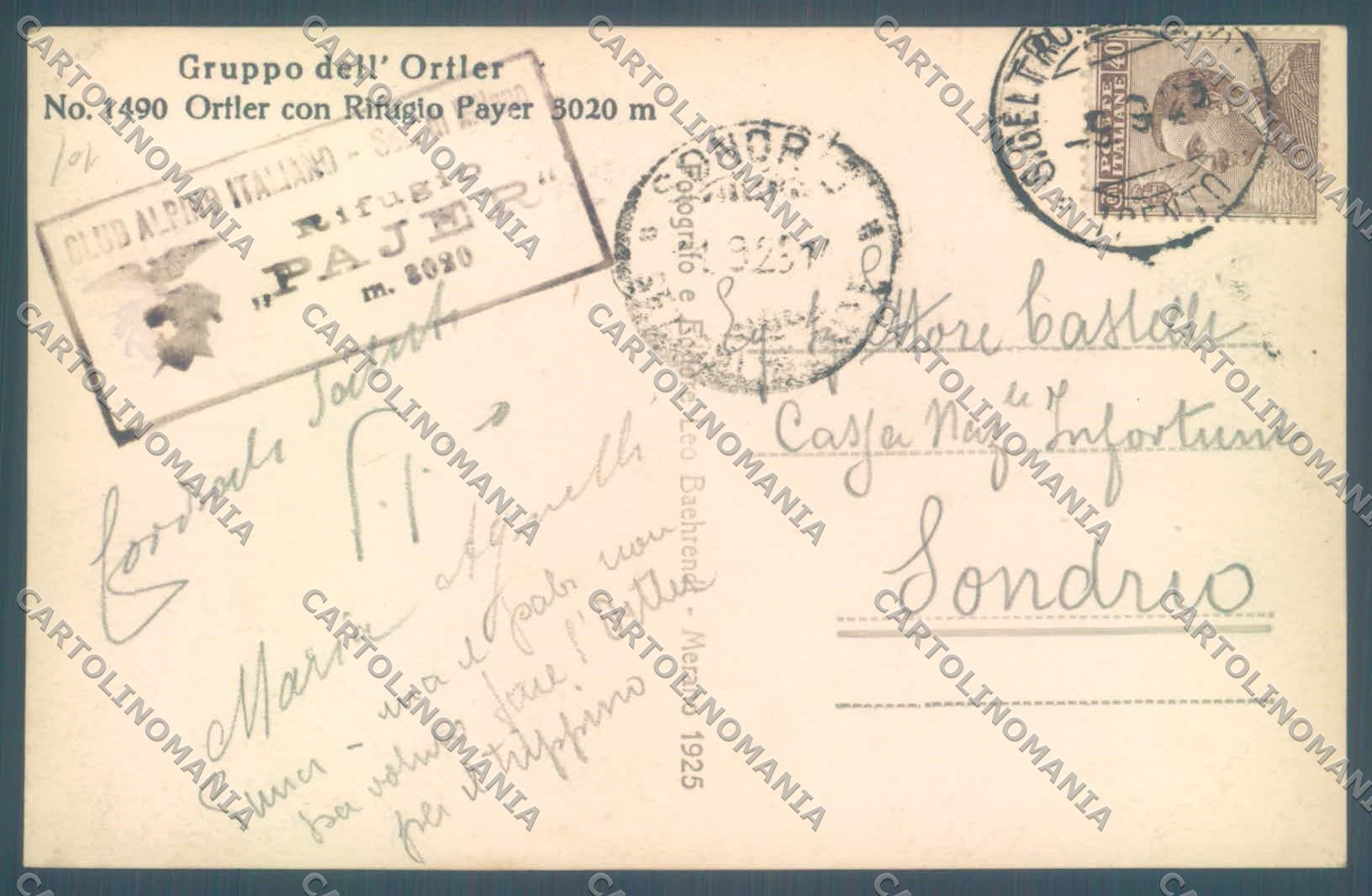 Bolzano Solda Rifugio Pajer Gruppo Ortler Cai Foto cartolina ZC4191 – retro