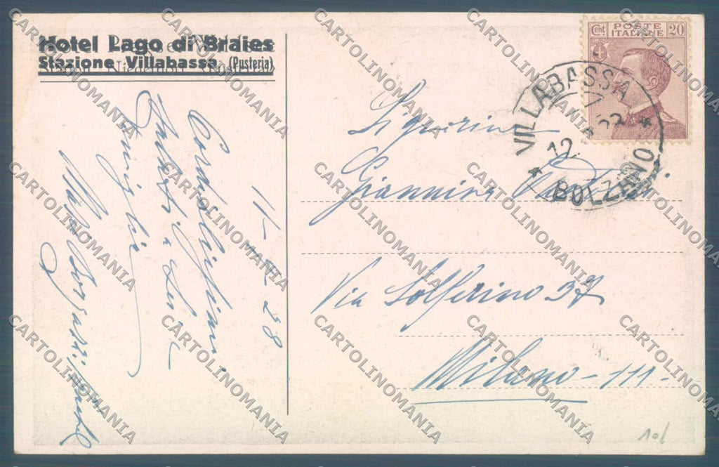 Bolzano Braies Villabassa Hotel Lago di Braies cartolina ZC4208 – retro