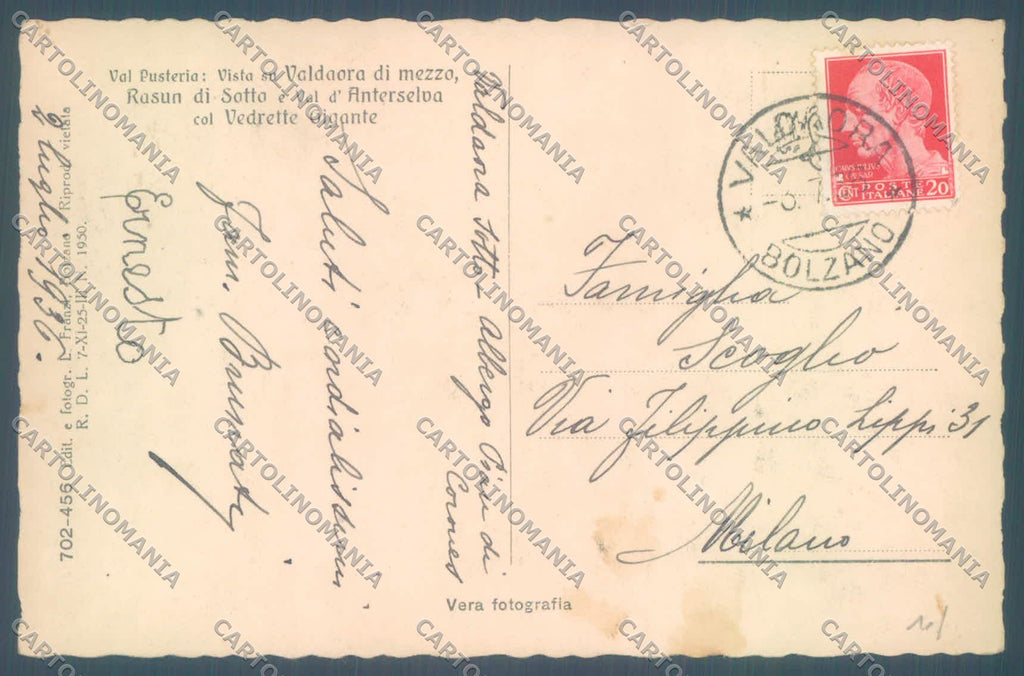 Bolzano Valdaora di Mezzo Rasun di Sotto Vedrette Gigante Foto cartolina ZC4229 – retro