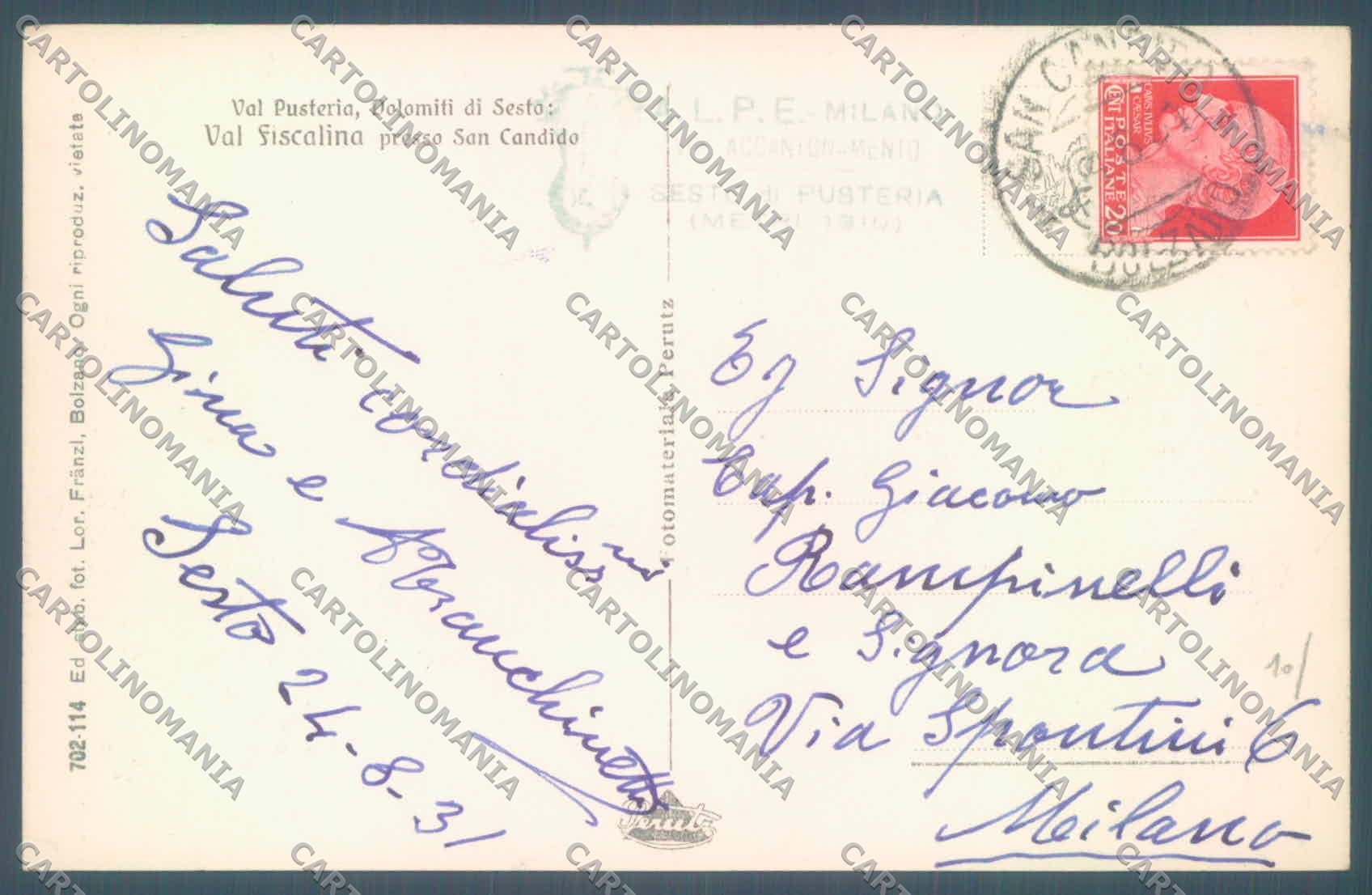 Bolzano San Candido Dolomiti di Sesto Val Fiscalina Foto cartolina ZC4231 – retro