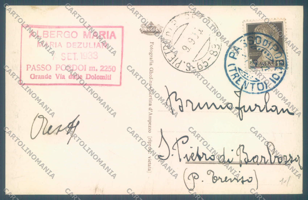 Trento Canazei Passo Pordoi Alberghi Maria e Savoia Foto cartolina ZC4239 – retro