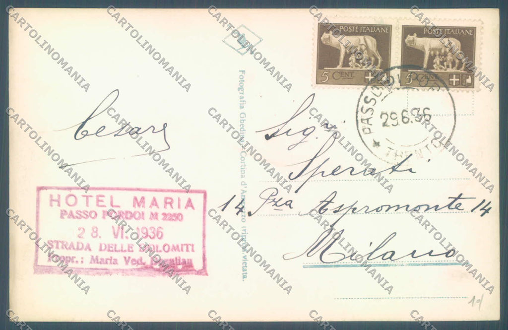 Trento Canazei Passo Pordoi Tofane Col di Lana Hotel Maria Foto cartolina ZC4255 – retro