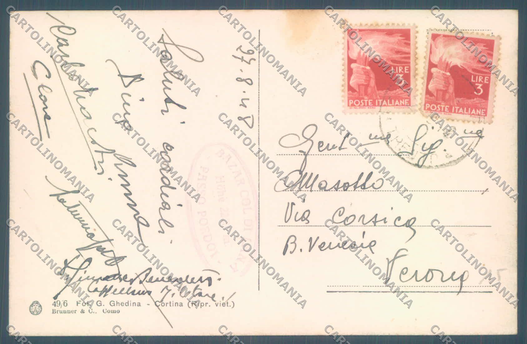 Trento Canazei Passo Pordoi Tofane Col di Lana cartolina ZC4358 – retro