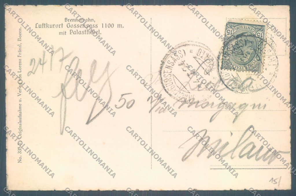Bolzano Brennero Colle Isarco linea Ferroviaria Brennero PIEGHE cartolina ZC4445 – retro