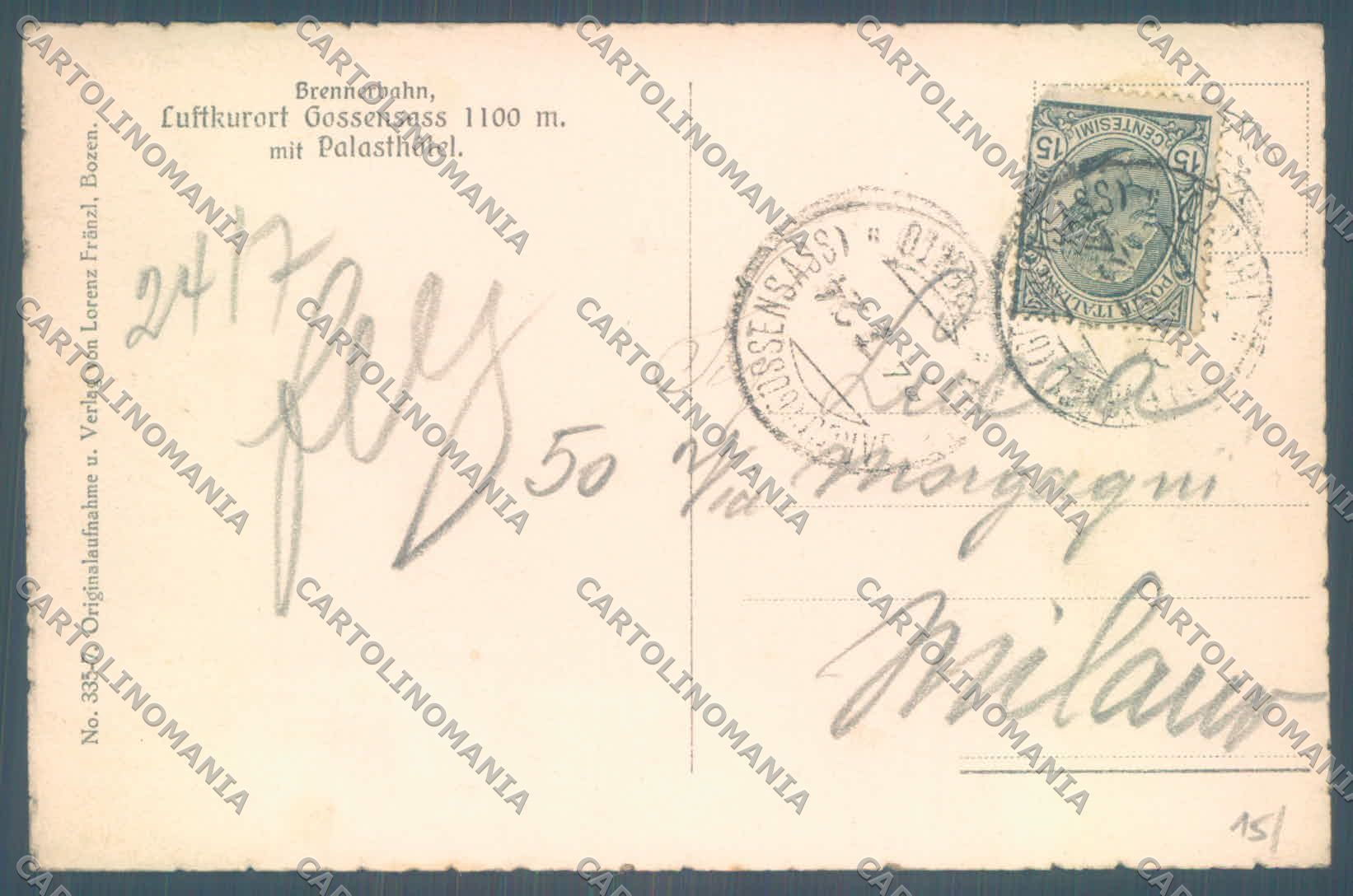 Bolzano Brennero Colle Isarco linea Ferroviaria Brennero PIEGHE cartolina ZC4445 – retro