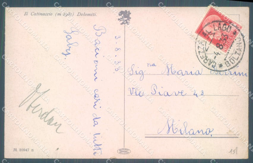 Bolzano Nova Levante Carezza Catinaccio ANGOLINO SCOLLATO cartolina ZC4534 – retro
