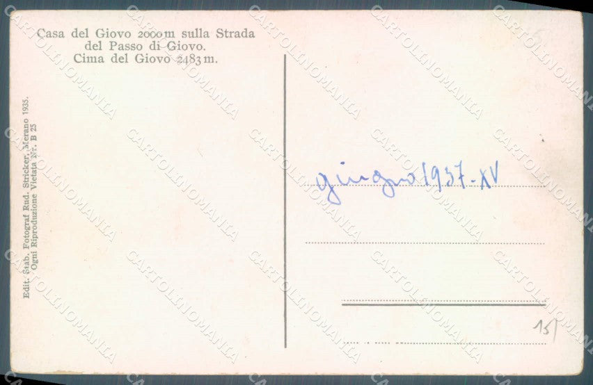 Bolzano Passo del Giovo Casa del Cima Giovo Foto cartolina ZC4535 – retro