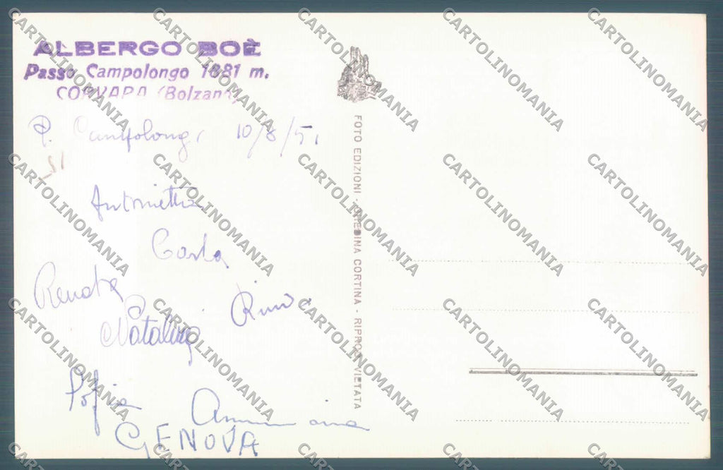 Belluno Passo Campolongo Albergo Boè Foto cartolina ZC4605 – retro