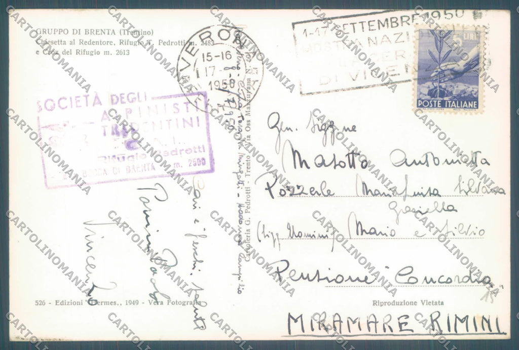Trento San Lorenzo in Banale Rifugio Pedrotti Brenta Cai Foto cartolina ZC4630 – retro