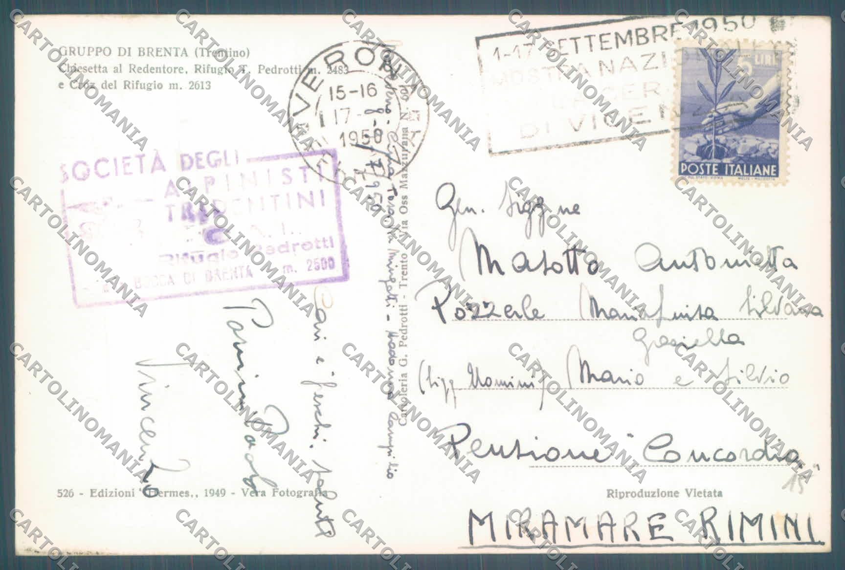 Trento San Lorenzo in Banale Rifugio Pedrotti Brenta Cai Foto cartolina ZC4630 – retro