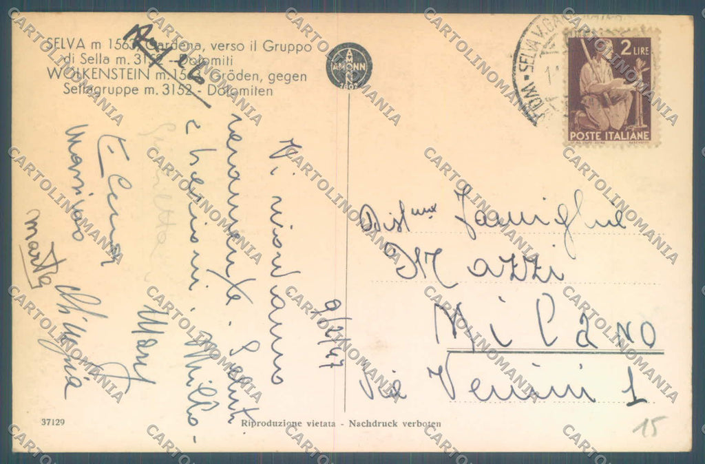 Bolzano Selva di Valgardena Gruppo Sella PIEGHINA Foto cartolina ZC4674 – retro