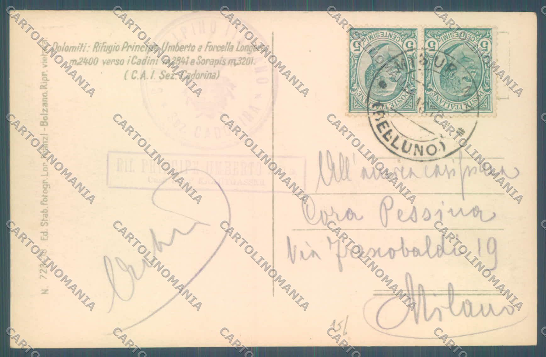 Belluno Cortina d'Ampezzo Rifugio Principe Umberto Foto cartolina ZC4722 – retro