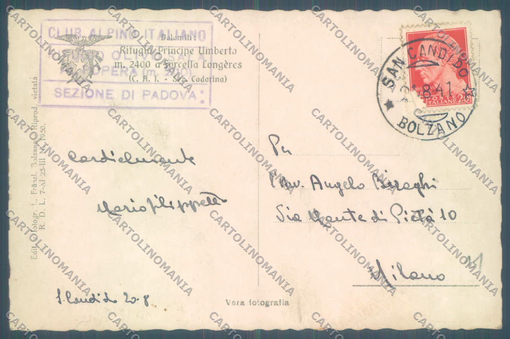 Belluno Cortina d'Ampezzo Rifugio Principe Umberto ABRASA Foto cartolina ZC4728 – retro