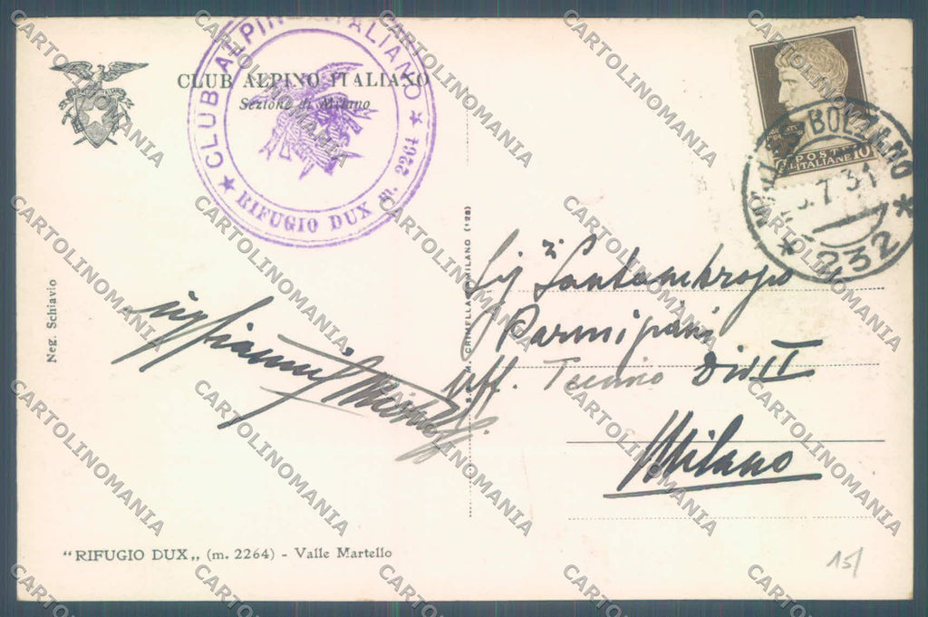 Bolzano Valle Martello Rifugio Dux Cai Foto cartolina ZC4729 – retro