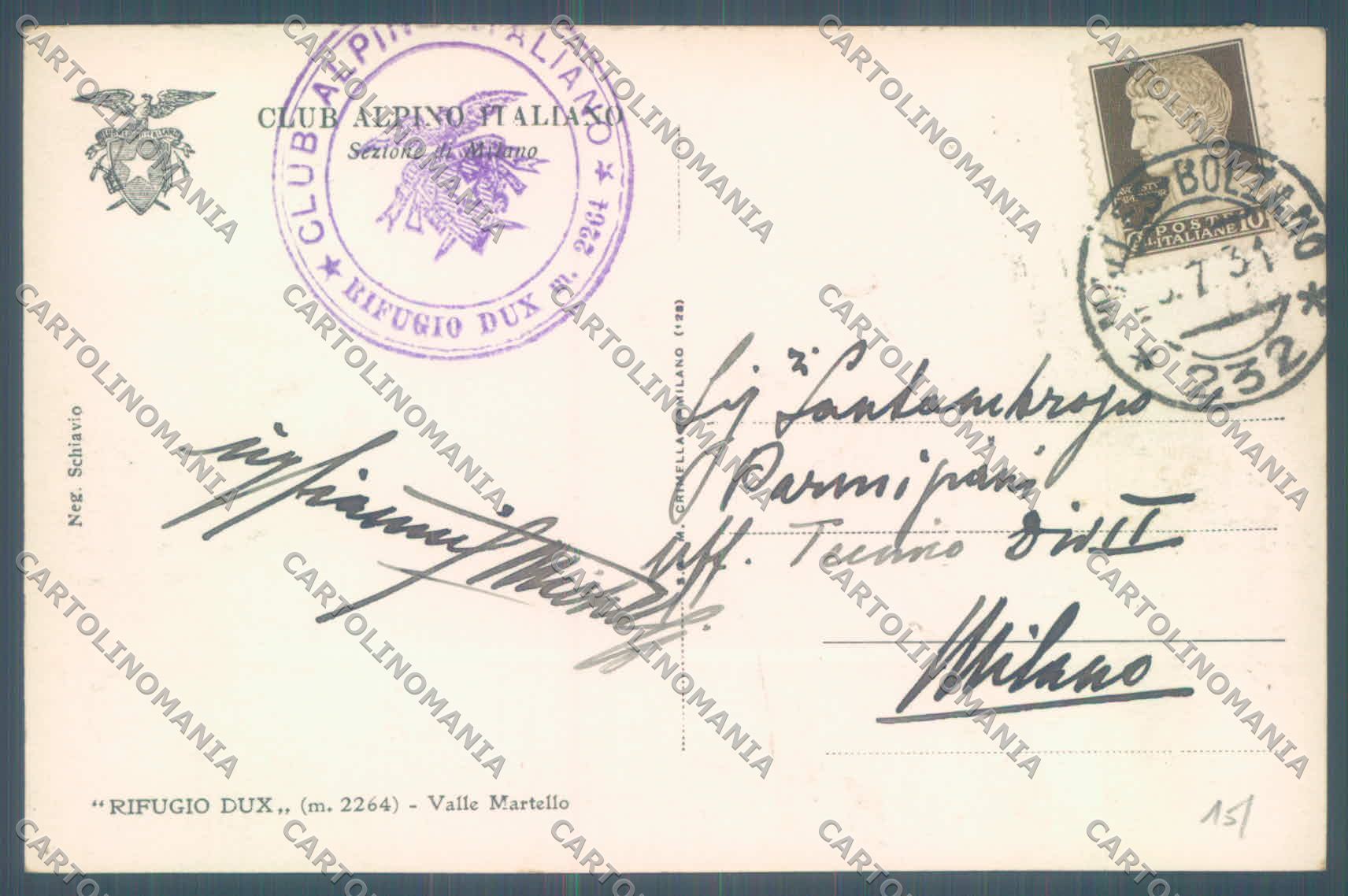 Bolzano Valle Martello Rifugio Dux Cai Foto cartolina ZC4729 – retro