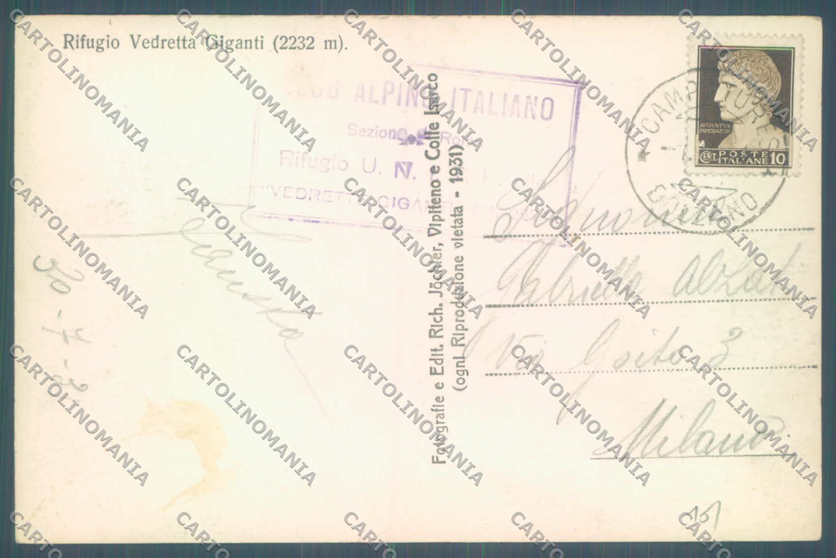 Bolzano Rifugio Vedrette Giganti Alpi Aurine Alpinismo Cai Foto cartolina ZC4734 – retro