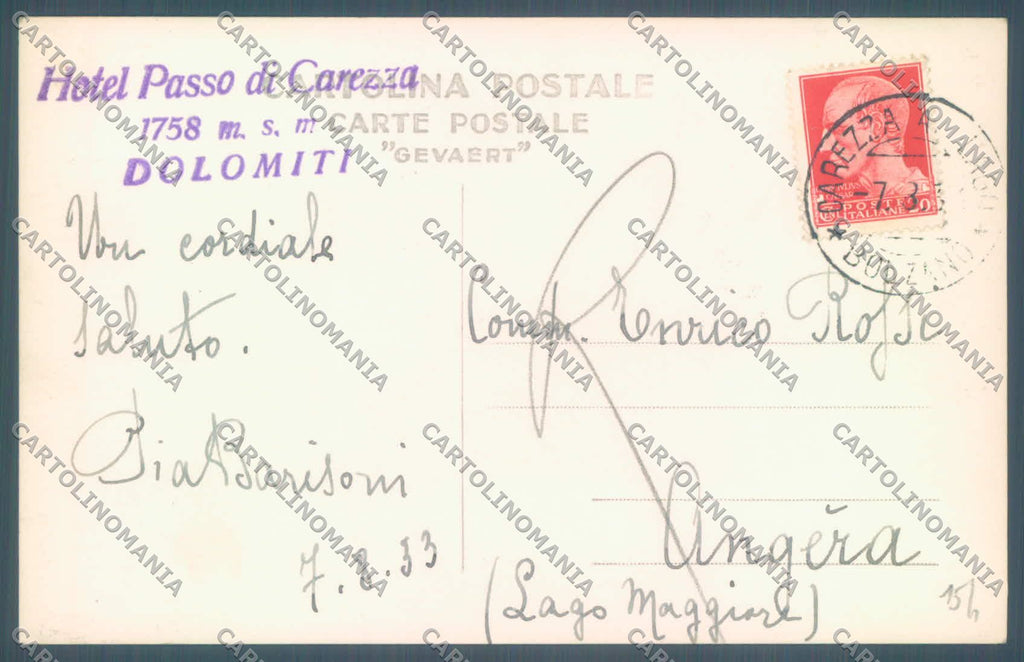 Bolzano Nova Levante Carezza Hotel Passo di Carezza Foto cartolina ZC4766 – retro