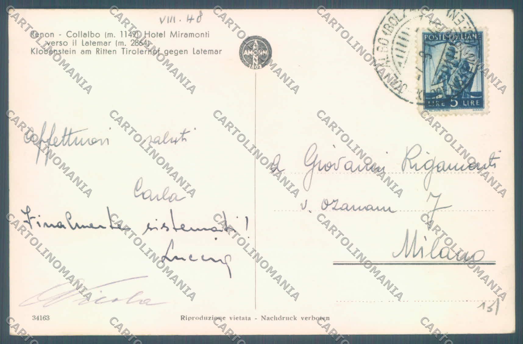 Bolzano Renon Collalbo Hotel Miramonti Foto cartolina ZC4778 – retro