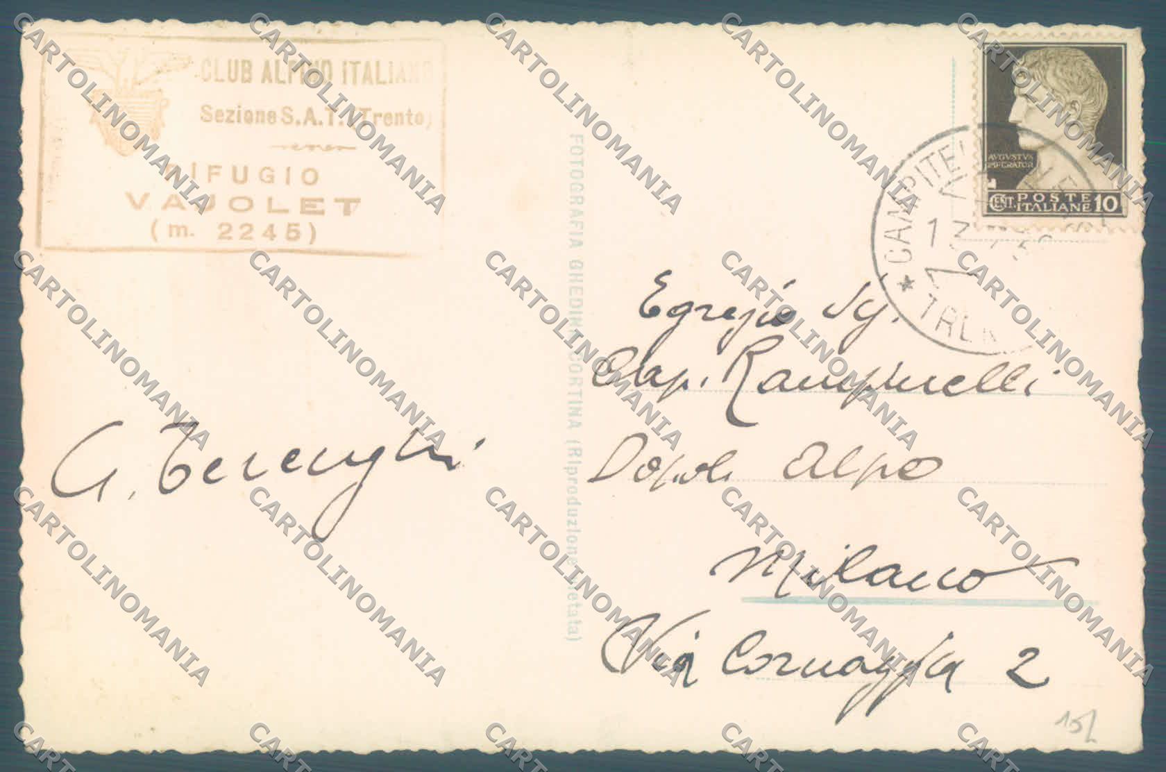 Trento Pozza di Fassa Rifugio Vajolet Torri di ABRASA Foto cartolina ZC4780 – retro