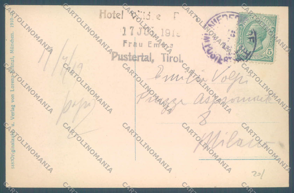 Bolzano Valle di Braies Picco di Vallandra cartolina ZC4823 – retro