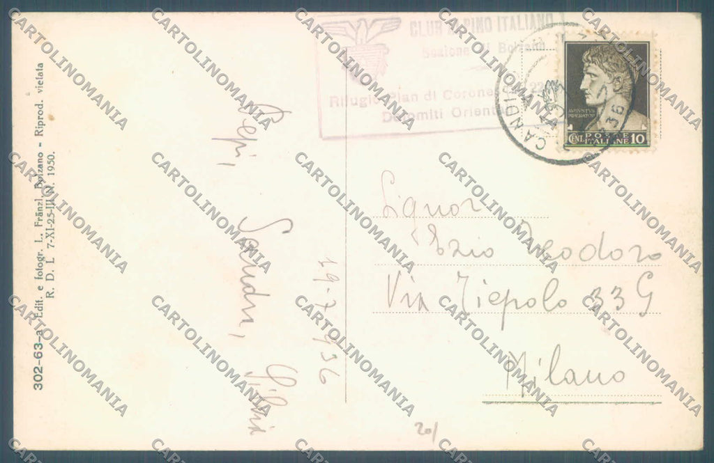 Bolzano Brunico Plan de Corones Rifugio di Cai Alpinismo cartolina ZC4852 – retro