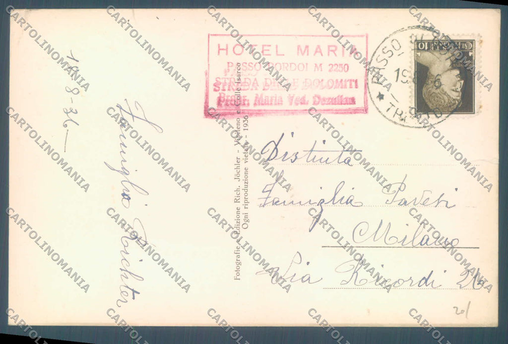 Trento Passo Pordi Col di Lana Albergo Maria STRAPPINO Foto cartolina ZC4917 – retro