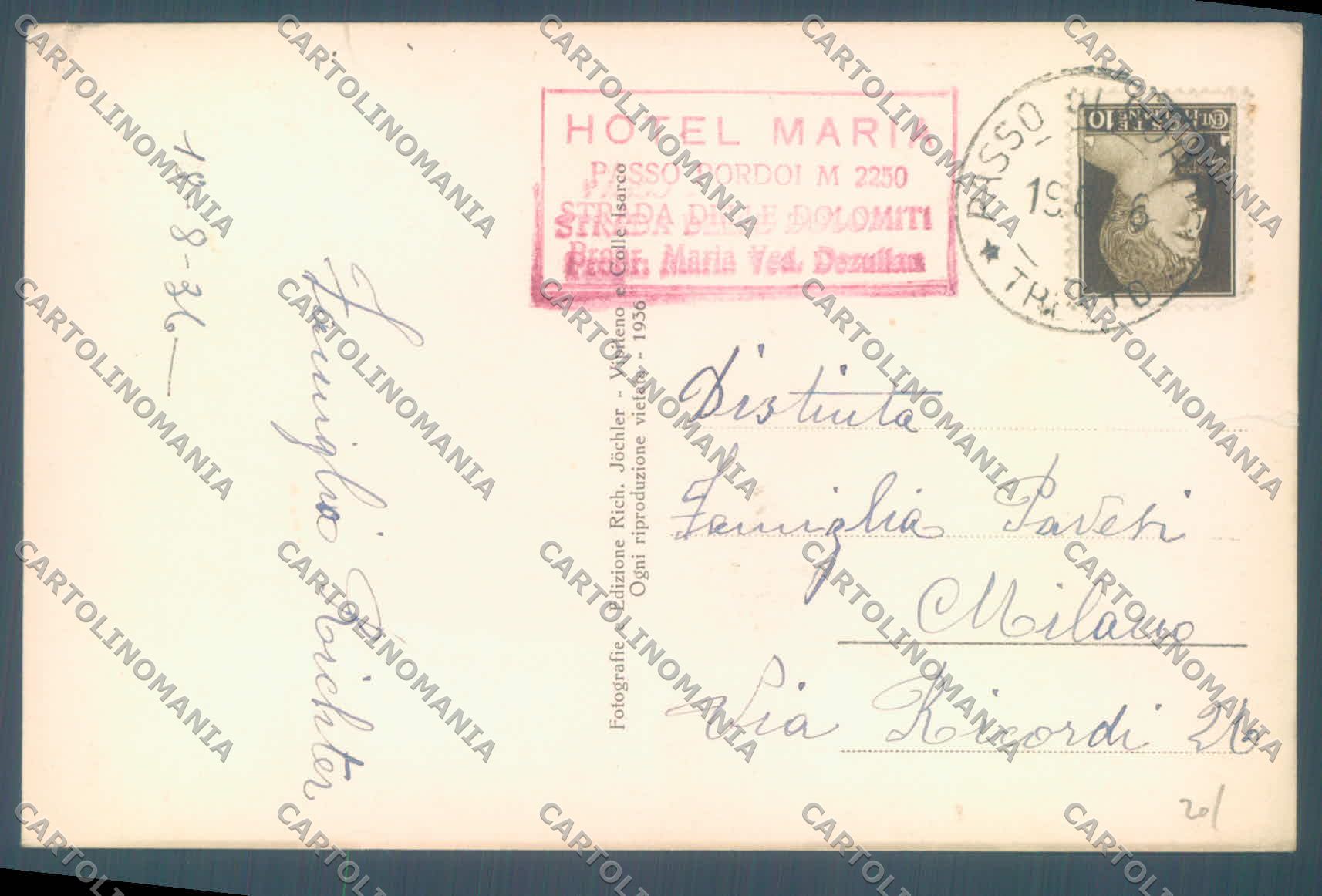 Trento Passo Pordi Col di Lana Albergo Maria STRAPPINO Foto cartolina ZC4917 – retro