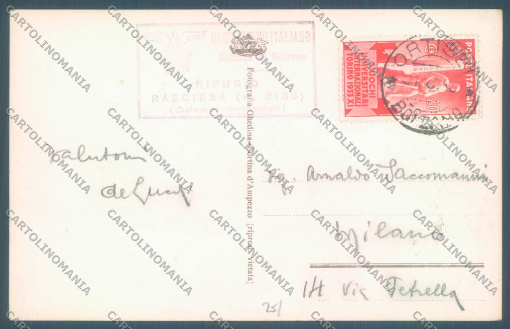 Bolzano Ortisei Rifugio Rasciesa Sella Cai Foto cartolina ZC4994 – retro