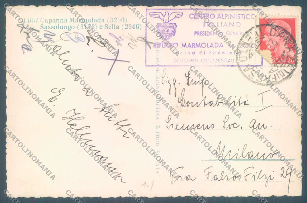 Trento Capanna Marmolada Sassolungo Sella Sci Cai cartolina ZC5425 – retro