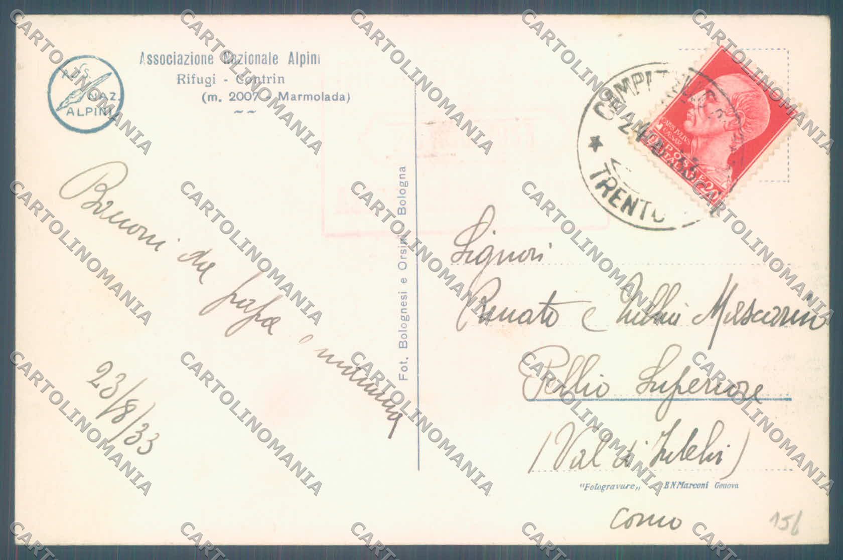 Trento Marmolada Rifugio Contrin Colle Ombert cartolina ZC5541 – retro