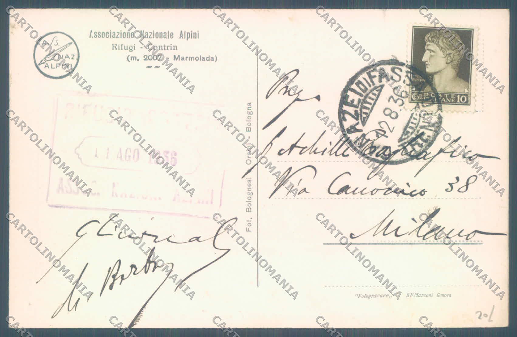 Trento Marmolada Rifugio Contrin Casa degli Alpini cartolina ZC5553 – retro