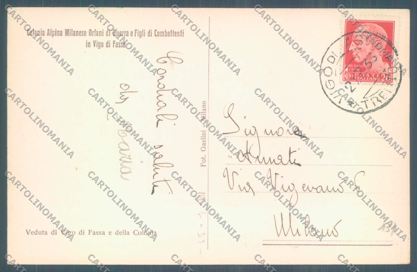 Trento Vigo di Fassa Colonia Orfani di Guerra cartolina ZC5594 – retro
