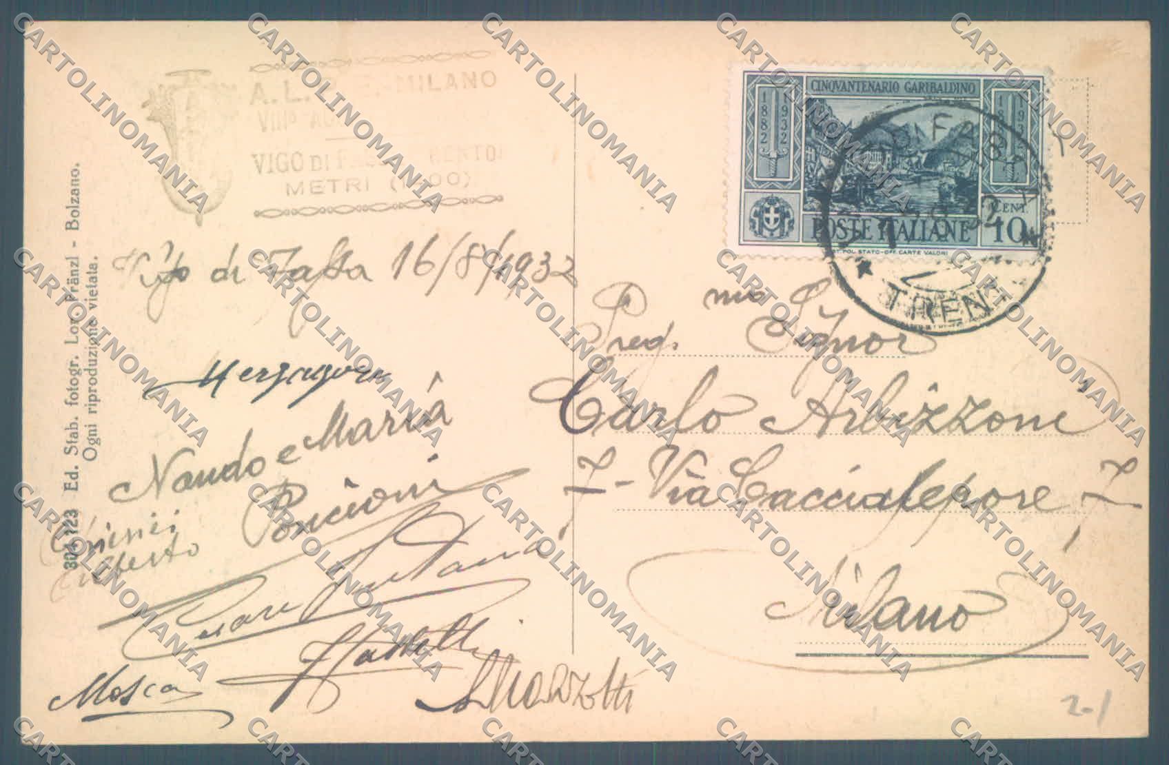 Trento Vigo di Fassa Pordoi Col Rodella Sassolugo cartolina ZC5606 – retro