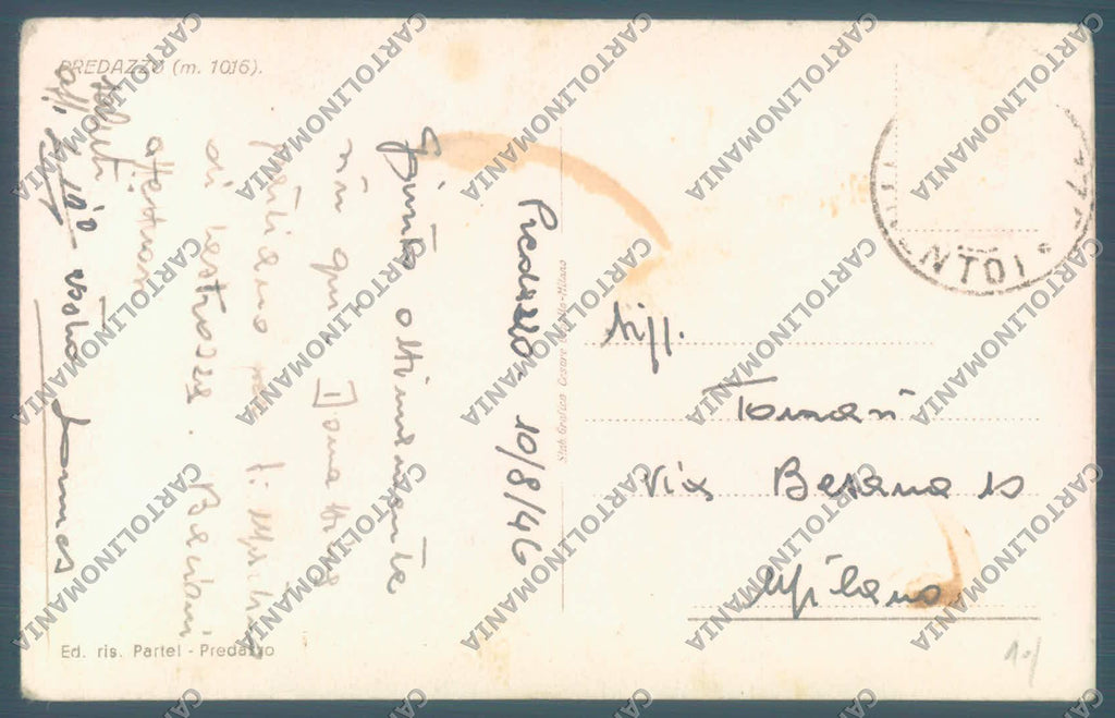 Trento Predazzo ABRASA PIEGHE cartolina ZC5680 – retro
