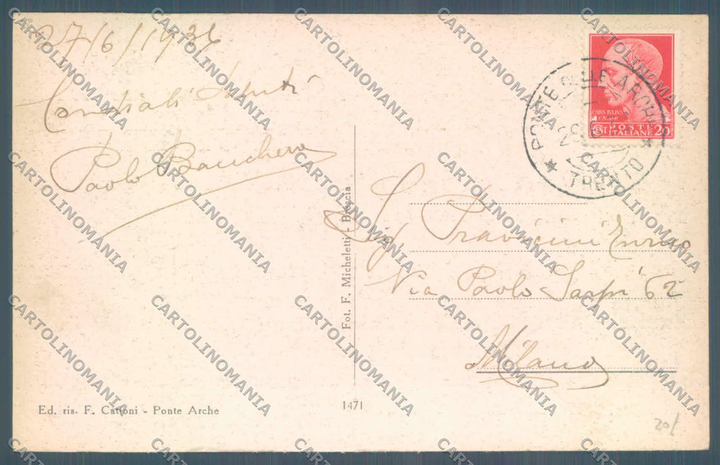 Trento Ponte Arche cartolina ZC5790 – retro