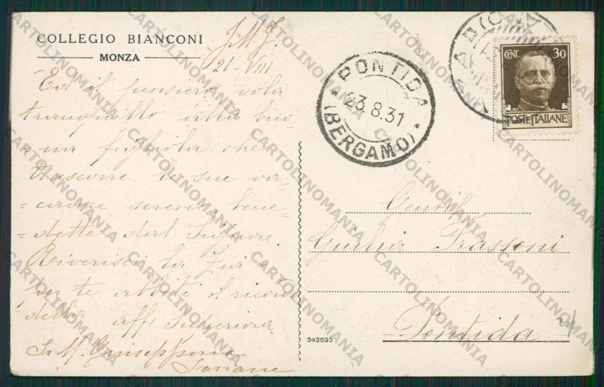 Milano Monza Collegio Bianconi cartolina ZC6099 – retro