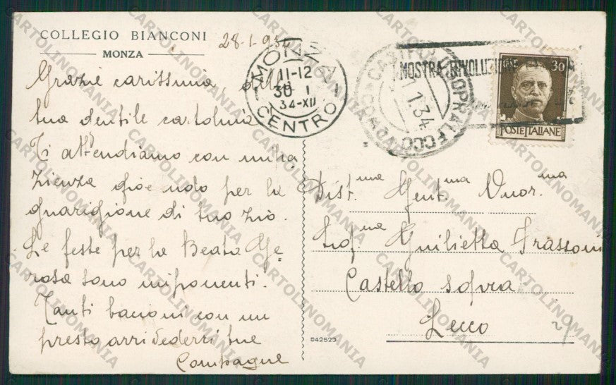 Milano Monza Collegio Bianconi cartolina ZC6100 – retro