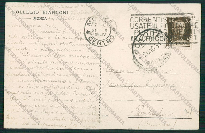 Milano Monza Collegio Bianconi cartolina ZC6101 – retro