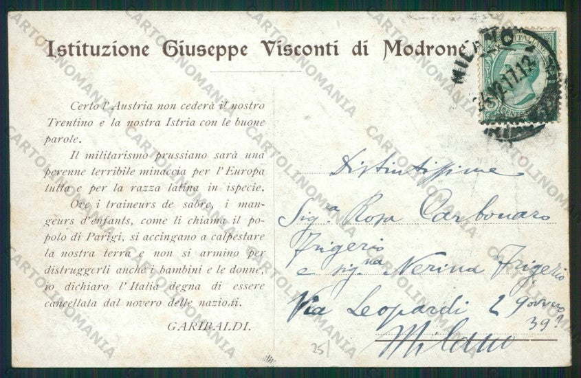 Milano Legnano Garibaldi Propaganda WWI cartolina ZC6362 – retro