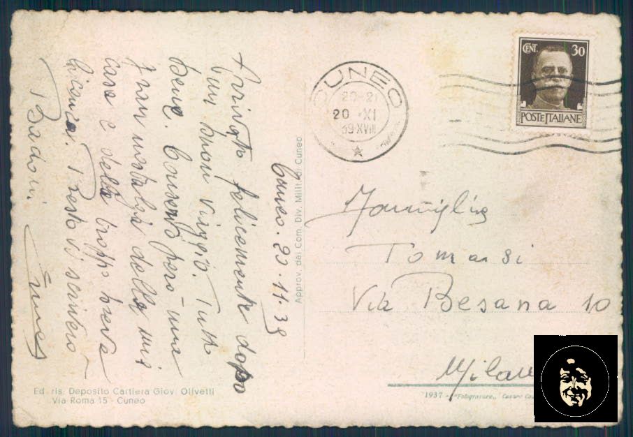 Cuneo Città Poste PIEGHINA FG cartolina ZF0079 – retro
