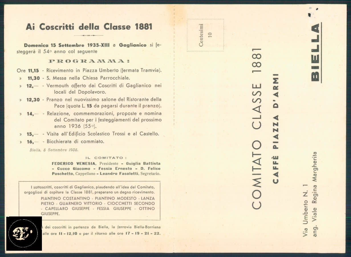 Biella Gaglianico Classe 1881 Doppia FG cartolina ZF0485 – retro