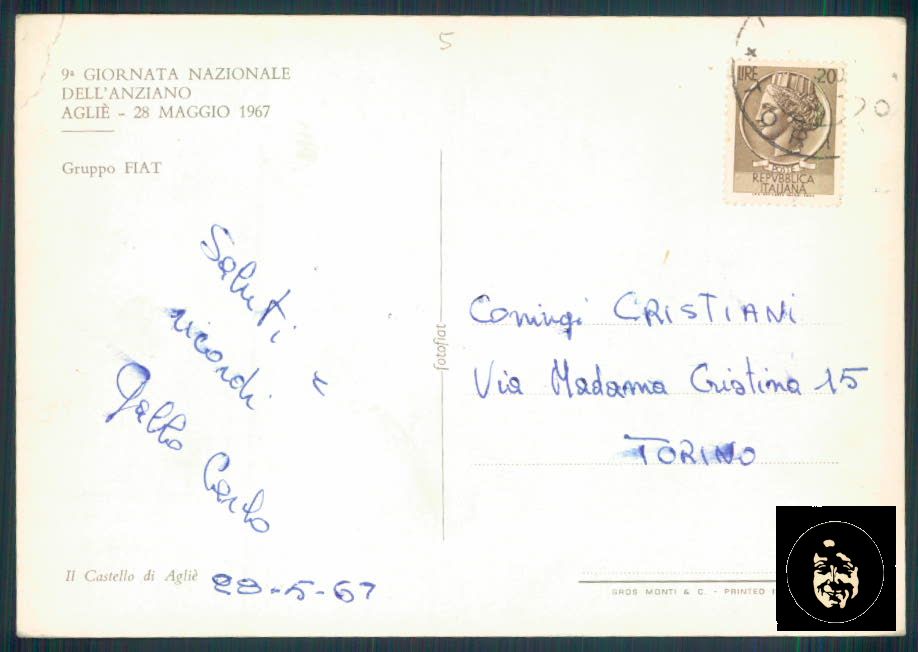 Torino Agliè Fiat PIEGHINA Foto FG cartolina ZF0695 – retro