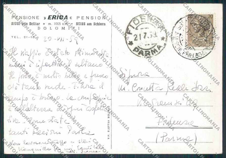Bolzano Alpe di Siusi FG cartolina ZF1107 – retro