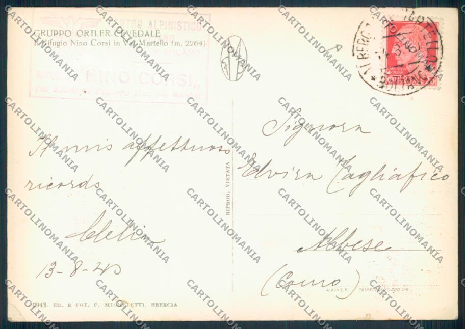 Bolzano Rifugio Corsi PIEGHINE foto FG cartolina ZF1139 – retro