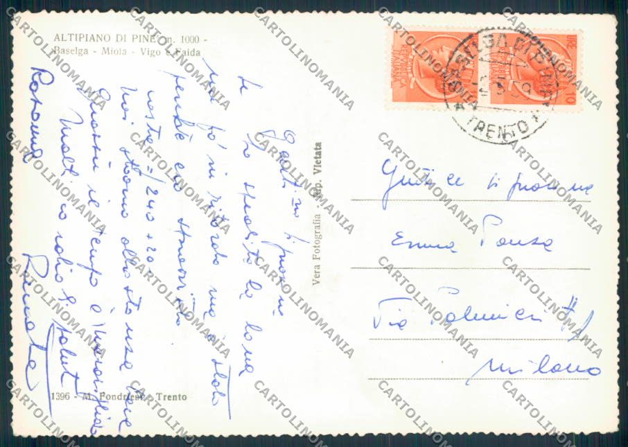 Trento Baselga Miola Vigo Faida foto FG cartolina ZF1184 – retro