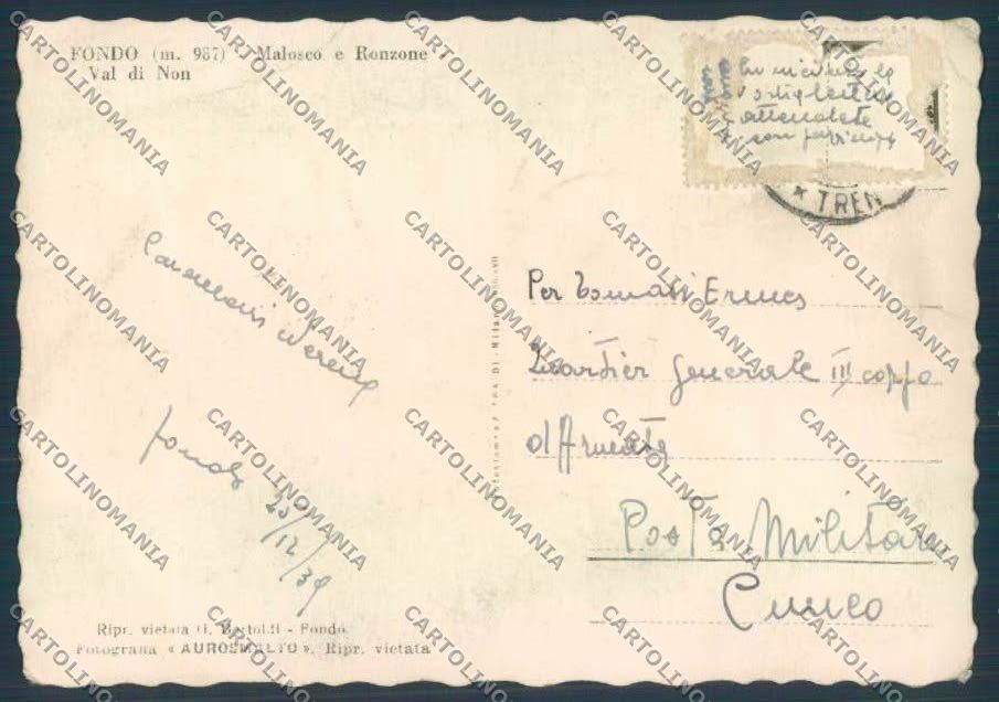 Trento Malosco Ronzone Fondo PIEGHINE foto FG cartolina ZF1238 – retro