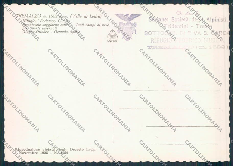 Trento Tremalzo Rifugio Guella foto FG cartolina ZF1265 – retro