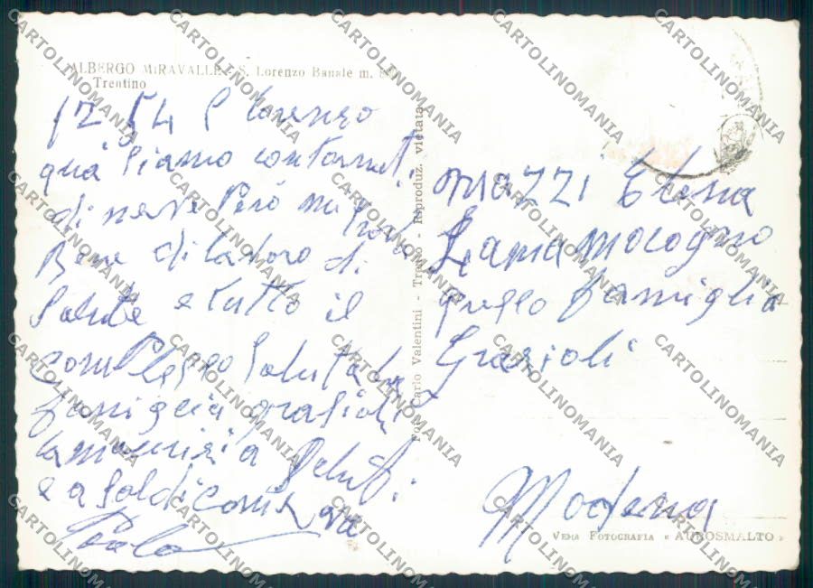 Trento San Lorenzo Banale foto FG cartolina ZF1275 – retro